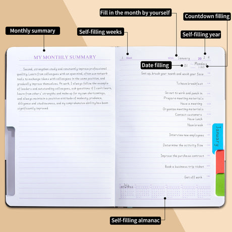 Purple A5 PU Leather Agenda for Productivity & Time Management-Undated Daily & Hourly Planner Pro