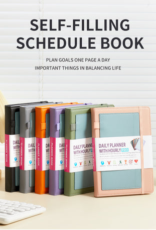 Green A5 PU Leather Agenda for Productivity & Time Management-Undated Daily & Hourly Planner Pro