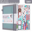 Grey A5 PU Leather Agenda for Productivity & Time Management-Undated Daily & Hourly Planner Pro