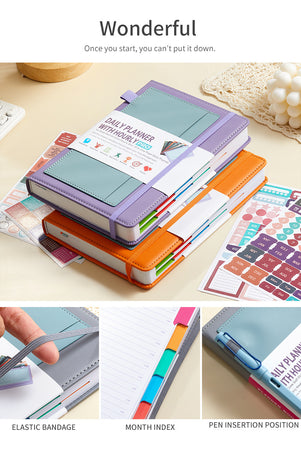 Orange A5 PU Leather Agenda for Productivity & Time Management-Undated Daily & Hourly Planner Pro