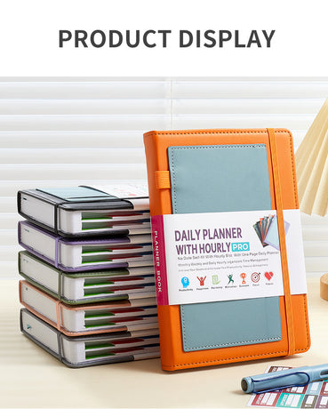 Orange A5 PU Leather Agenda for Productivity & Time Management-Undated Daily & Hourly Planner Pro