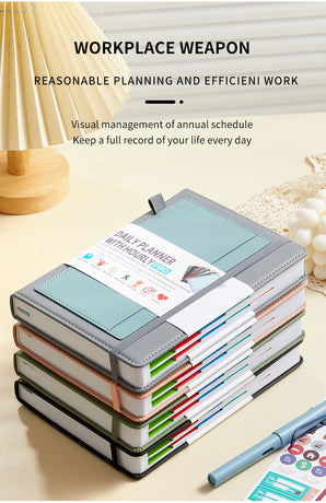 Pink A5 PU Leather Agenda for Productivity & Time Management-Undated Daily & Hourly Planner Pro
