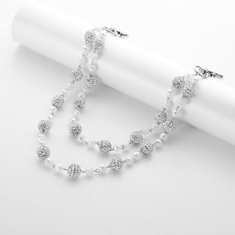 Silver and White Bling Rhinestone Beaded Wallet Chain - Double Layer Hip Hop Trouser Chain Jean Accessory(55g）