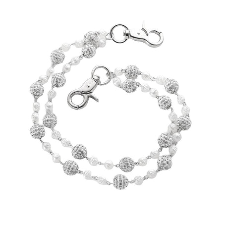 Silver and White Bling Rhinestone Beaded Wallet Chain - Double Layer Hip Hop Trouser Chain Jean Accessory(55g）