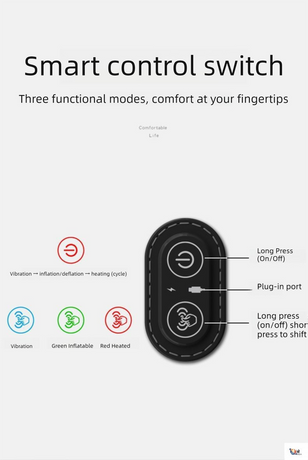 Dark Grey 3-in-1 Heated Back Stretcher with Vibration Massage & Traction Lift — Memory Foam Lumbar Support Cushion for Home Therapy and Pain Relief