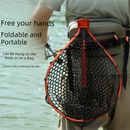 Red High Strength Large Landing Net - Fishing Net with Foldable Handle and Soft Rubber Netting, Dip Net for Fishing, Ideal for Boat, Pier, River Angling