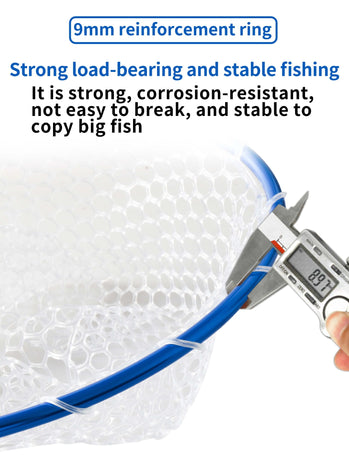 Black High Strength Large Landing Net - Fishing Net with Long Foldable Handle and Soft Rubber Netting, Dip Net for Fishing, Ideal for Boat, Pier, River Angling