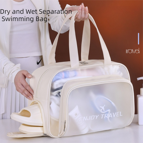 Black Waterproof Wet Dry Separation Travel Bag - Gym, Beach, Swim, Sports Tote with Shoe Compartment(Filming props are not included)