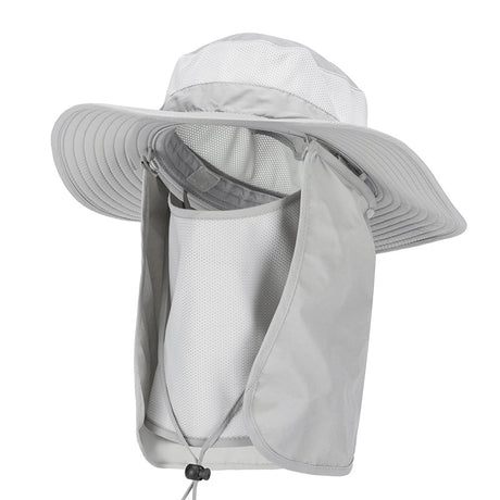 Light Grey Outdoor Summer Sun Protection Hat with UV Protection Breathable Wide Brim Fisherman Cap for Hiking Cycling Fishing