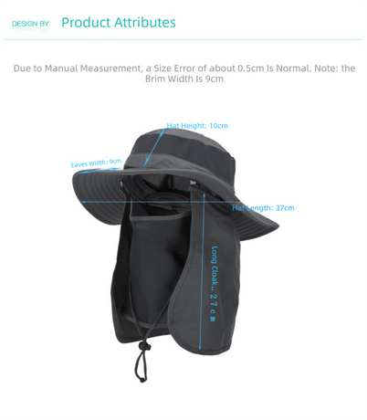 Black Outdoor Summer Sun Protection Hat with UV Protection Breathable Wide Brim Fisherman Cap for Hiking Cycling Fishing