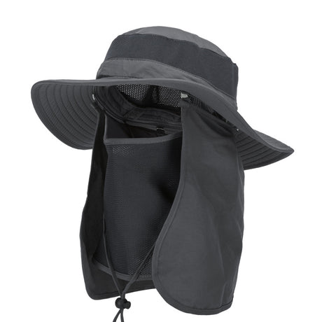Dark Grey Outdoor Summer Sun Protection Hat with UV Protection Breathable Wide Brim Fisherman Cap for Hiking Cycling Fishing