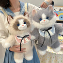 Grey Adorable Plush Cat Backpack - Soft Furry Doll Bag with Zipper Compartment for Girls and Women
