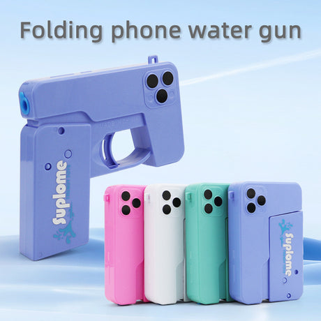 2 Pcs Blue Mini Foldable Phone Water Gun - Portable Dual-Nozzle Spray Toy for Summer Fun and Stress Relief