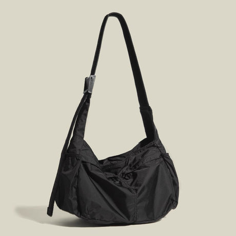 Black Large Capacity Nylon Tote Bag - Water Resistant Casual Shoulder Bag for Daily Use and Outdoor Activities