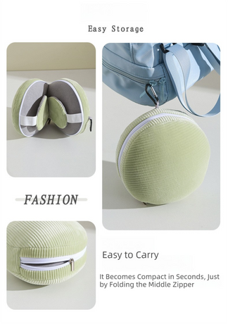Green and Grey 3-in-1 Foldable Sleep Eye Mask with Neck Pillow - Compact Travel Pillow for Airplane, Office Naps and Restful Sleep