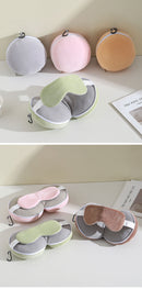 Brown and Grey 3-in-1 Foldable Sleep Eye Mask with Neck Pillow - Compact Travel Pillow for Airplane, Office Naps and Restful Sleep