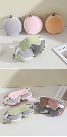 Brown and Grey 3-in-1 Foldable Sleep Eye Mask with Neck Pillow - Compact Travel Pillow for Airplane, Office Naps and Restful Sleep