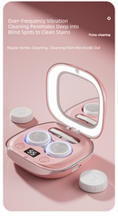 Grey Portable Sonic Wave Contact Lens Cleaner with LED Makeup Mirror - Automatic Electric Lens Cleaning Case for Daily Use