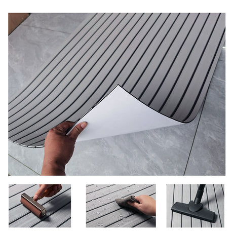 Grey Striped EVA Boat Deck Mat - Waterproof Non-Slip Flooring for Yacht, Boat, and Outdoor Use(2400x300x6mm)