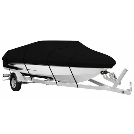 Black Heavy Duty Waterproof Tarp Covers with Storage Bag, Fits V-Hull, Fish&Ski, Pro-Style, Fishing, Runabout, Bass Boats, 11-13 feet (420cm x 270cm)