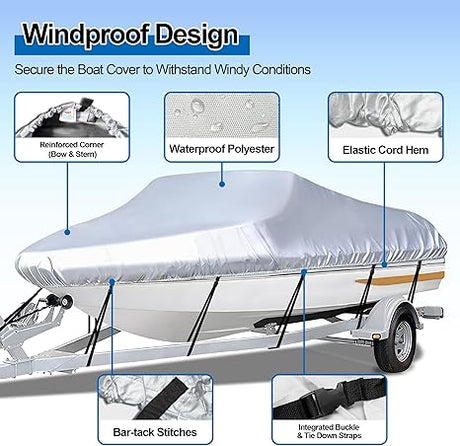 Black Heavy Duty Waterproof Tarp Covers with Storage Bag, Fits V-Hull, Fish&Ski, Pro-Style, Fishing, Runabout, Bass Boats, 20-22FT(700cm*320cm)