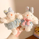Blue Cute Floppy Eared Bunny Plush Doll with Pearl Necklace and Ribbon Dress - Adorable Keychain or Bag Charm for Girls(F-4973)