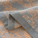 Grey and Orange Cotton Three-Layer Gauze Bed Cover Set - Reversible Vintage Printed Blanket with Two Pillowcases for Year-Round Use(120*150cm)