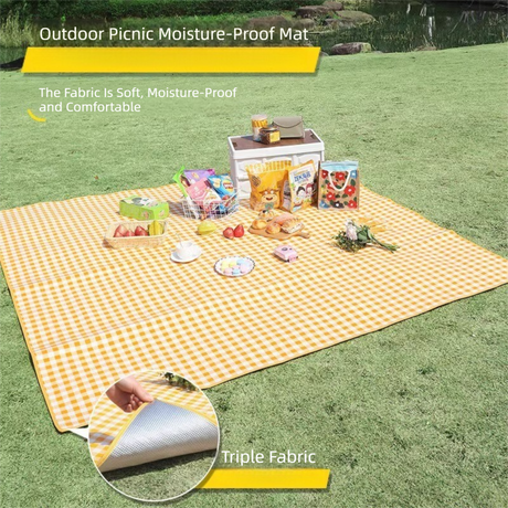 Yellow Lightweight Thickened Picnic Mat – Waterproof Outdoor Camping Ground Sheet for Hiking, Parks and Picnics(1.5*2M）