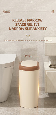 Beige and Brown Smart Sensor Trash Can – 15L Capacity, Compact Design for Home Use with Automatic Induction Opening(Three sensor modes)