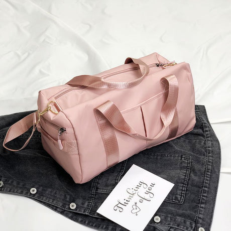 Pink Large Capacity Travel Duffel Bag – Wet & Dry Separation, Shoe Compartment, and Luggage Sleeve for Gym, Yoga, and Short Trips