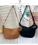 Black Minimalist Corduroy Crossbody Bag – Large Capacity Single Shoulder & Diagonal Sling Bag in Korean Style
