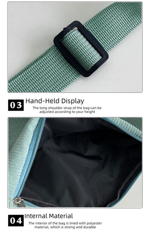 Black Minimalist Corduroy Crossbody Bag – Large Capacity Single Shoulder & Diagonal Sling Bag in Korean Style