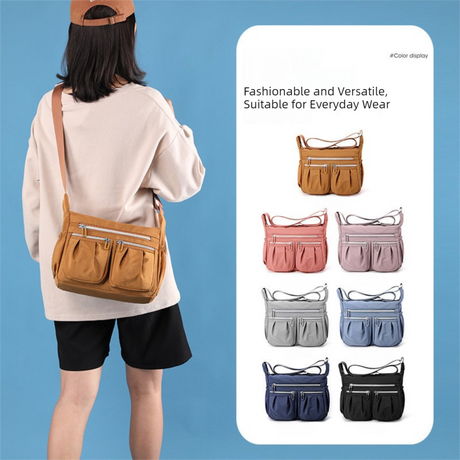 Brown Multi-Pocket Lightweight Nylon Crossbody Bag – Stylish, Functional, and Spacious Shoulder Bag for Women