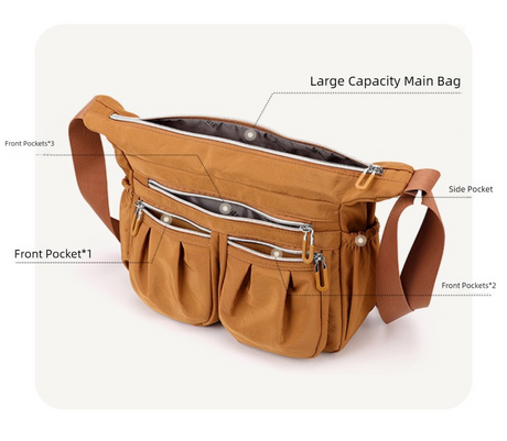 Pink Multi-Pocket Lightweight Nylon Crossbody Bag – Stylish, Functional, and Spacious Shoulder Bag for Women
