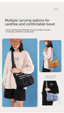 Pink Multi-Pocket Lightweight Nylon Crossbody Bag – Stylish, Functional, and Spacious Shoulder Bag for Women