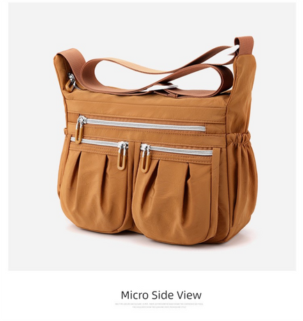 Grey Multi-Pocket Lightweight Nylon Crossbody Bag – Stylish, Functional, and Spacious Shoulder Bag for Women