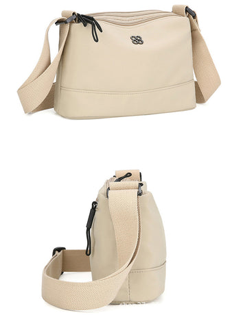 Khaki Lightweight Multi-Layer Crossbody Bag for Women – Compact, Water-Resistant Nylon Shoulder Bag with Adjustable Strap