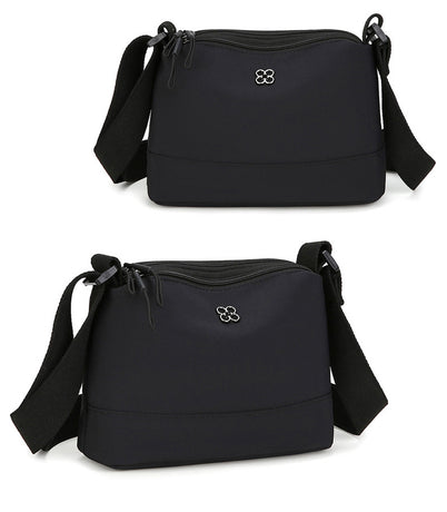 Black Lightweight Multi-Layer Crossbody Bag for Women – Compact, Water-Resistant Nylon Shoulder Bag with Adjustable Strap