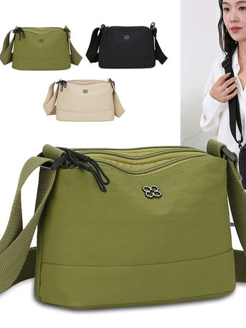 Black Lightweight Multi-Layer Crossbody Bag for Women – Compact, Water-Resistant Nylon Shoulder Bag with Adjustable Strap