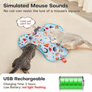 Yellow Interactive Cat Toys Rechargeable,Moving Concealed Feathers,Real Mouse Squeaky,Touch Activated Cat Kitten Toy Exercise Toys for Indoor Bored Adult Cats
