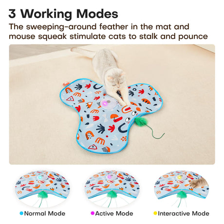 Pink Interactive Cat Toys Rechargeable,Moving Concealed Feathers,Real Mouse Squeaky,Touch Activated Cat Kitten Toy Exercise Toys for Indoor Bored Adult Cats