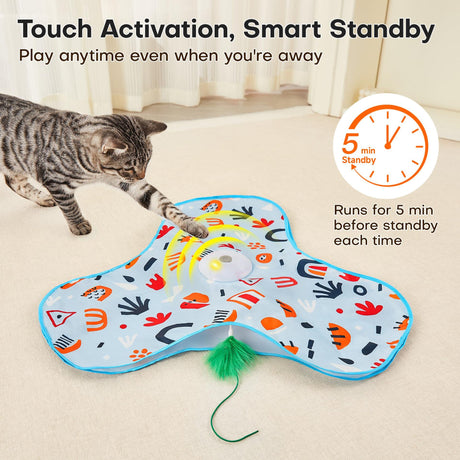 Pink Interactive Cat Toys Rechargeable,Moving Concealed Feathers,Real Mouse Squeaky,Touch Activated Cat Kitten Toy Exercise Toys for Indoor Bored Adult Cats