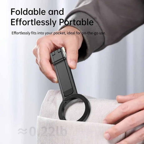 Silver Magnetic Phone Stand with Foldable Tripod & Carabiner Hook – Multi-Functional, Portable Smartphone Holder for Outdoor Use