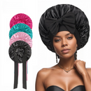 2 Pcs Lake Blue Double-Layer Satin Hair Cap with Ribbon Bow – Premium Silk-Like Beauty & Hair Protection Hat