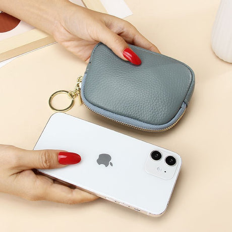 Blue Stylish Mini Zipper Wallet for Women – Compact PU Coin Purse with Key Ring & Card Storage (3-Pack)