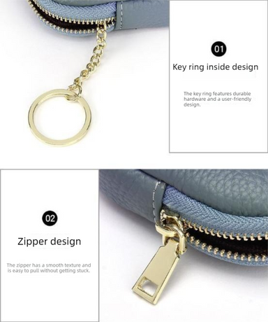Brown Stylish Mini Zipper Wallet for Women – Compact PU Coin Purse with Key Ring & Card Storage (3-Pack)
