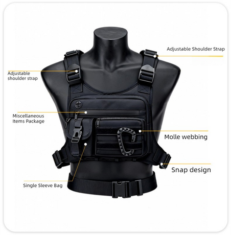 Black Outdoor Tactical Chest Pack – Lightweight Running & Hiking Vest for Men (27×17×5cm)
