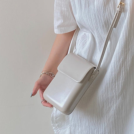 White Stylish Women's Crossbody Phone Bag – Compact Vertical PU Leather Mini Shoulder Bag with Magnetic Closure (Adjustable Strap)