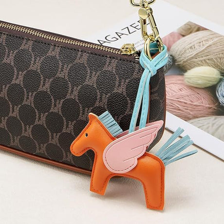 Red PU Leather Pegasus Keychain – Cute Flying Horse Pendant with Wings and Rope, 3-Pack