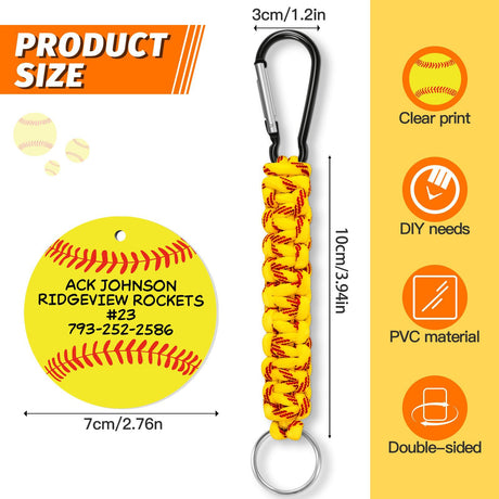 White DIY Baseball Keychain – Acrylic Ball Pendant with Nylon Rope, 2-Pack